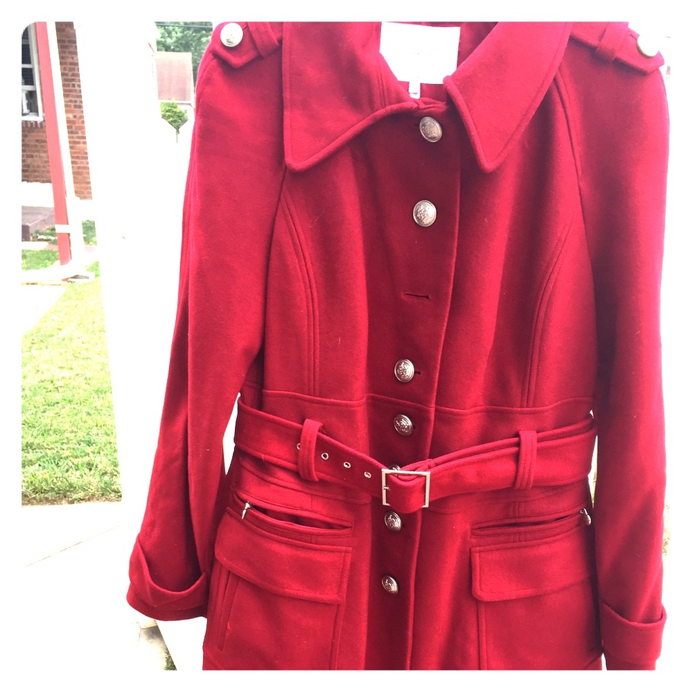 Laundry by Design Red Wool Blend Belted Pea Coat